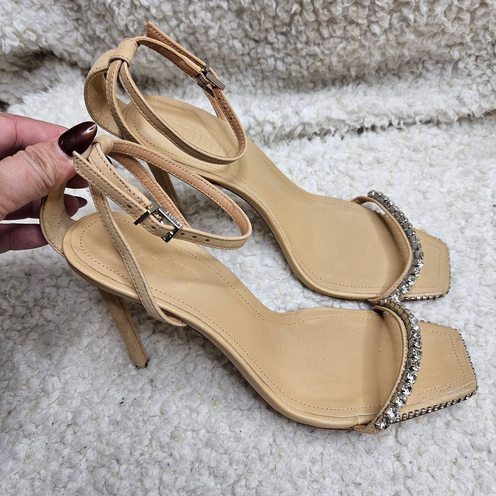 Schutz Loule Rhinestone Embellished Heeled Sandals in Light Nude sz 8.5‎